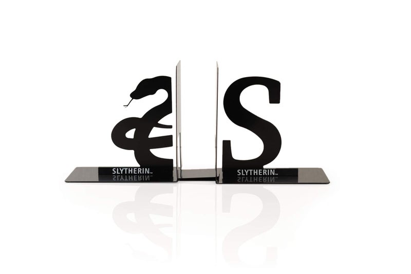 Underground Toys Harry Potter Metal Bookends - Black Hogwarts House Slytherin Diecast Design - Decorative Book Holder - Home, Office, Kitchen, Room Decor - Books Collection Display For Shelves - Desk Accessories Set - Image 1